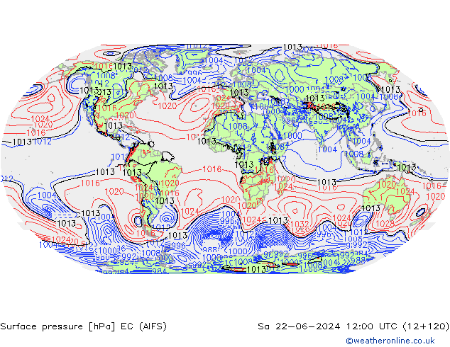 Surface pressure EC (AIFS) Sa 22.06.2024 12 UTC