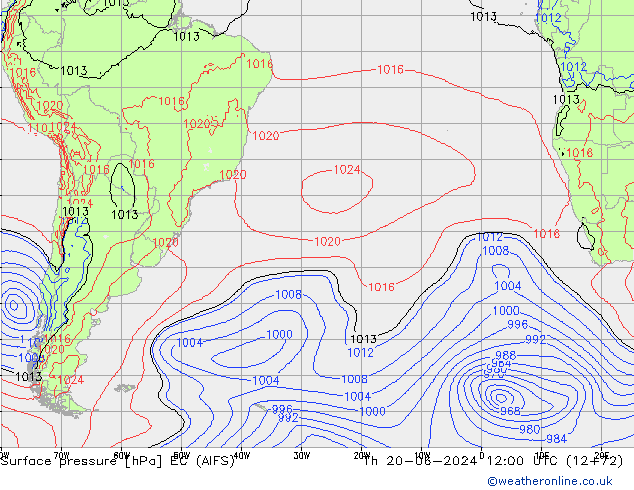 Pressione al suolo EC (AIFS) gio 20.06.2024 12 UTC
