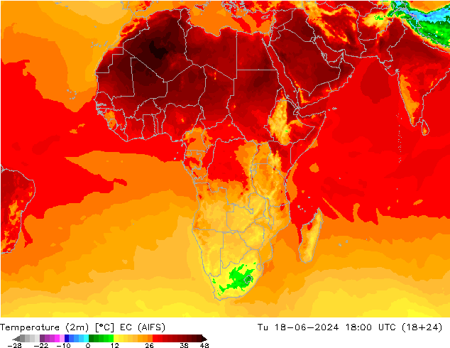 Temperature (2m) EC (AIFS) Tu 18.06.2024 18 UTC