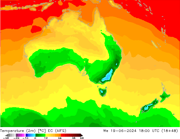 Sıcaklık Haritası (2m) EC (AIFS) Çar 19.06.2024 18 UTC