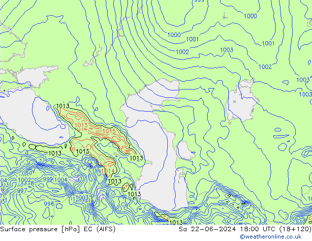 Surface pressure EC (AIFS) Sa 22.06.2024 18 UTC