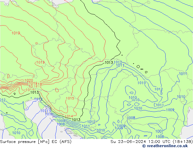 Atmosférický tlak EC (AIFS) Ne 23.06.2024 12 UTC