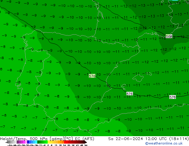 Height/Temp. 500 hPa EC (AIFS) So 22.06.2024 12 UTC