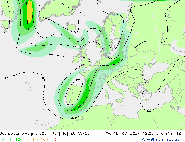 Jet stream/Height 300 hPa EC (AIFS) We 19.06.2024 18 UTC