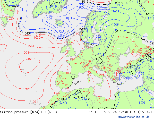 Pressione al suolo EC (AIFS) mer 19.06.2024 12 UTC