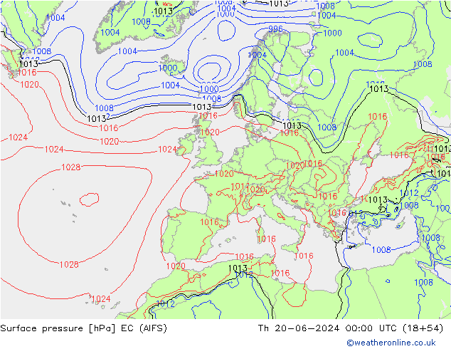 Luchtdruk (Grond) EC (AIFS) do 20.06.2024 00 UTC