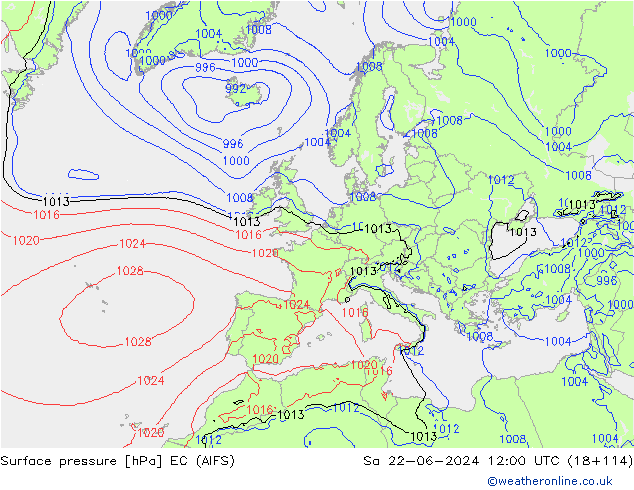 Pressione al suolo EC (AIFS) sab 22.06.2024 12 UTC