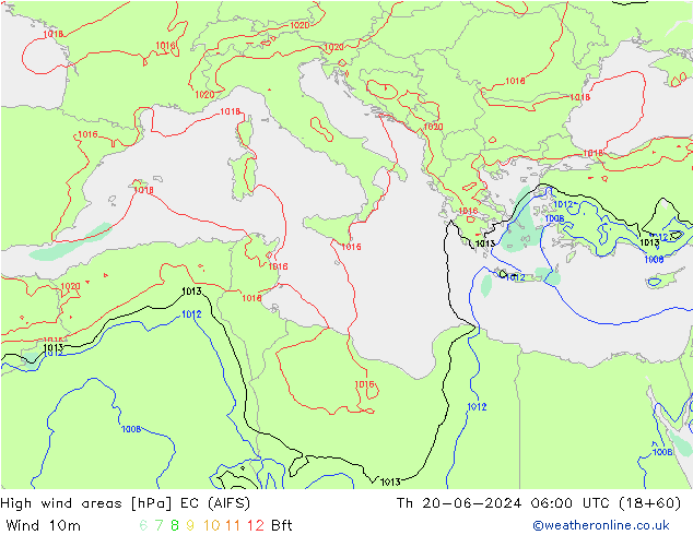 High wind areas EC (AIFS)  20.06.2024 06 UTC