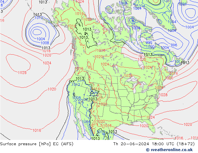 Atmosférický tlak EC (AIFS) Čt 20.06.2024 18 UTC