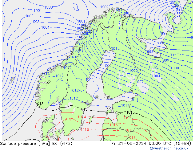 Surface pressure EC (AIFS) Fr 21.06.2024 06 UTC