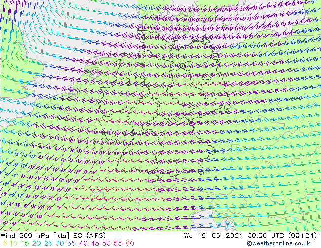 风 500 hPa EC (AIFS) 星期三 19.06.2024 00 UTC