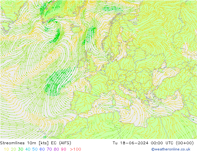 风 10m EC (AIFS) 星期二 18.06.2024 00 UTC