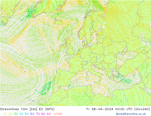 风 10m EC (AIFS) 星期五 28.06.2024 00 UTC