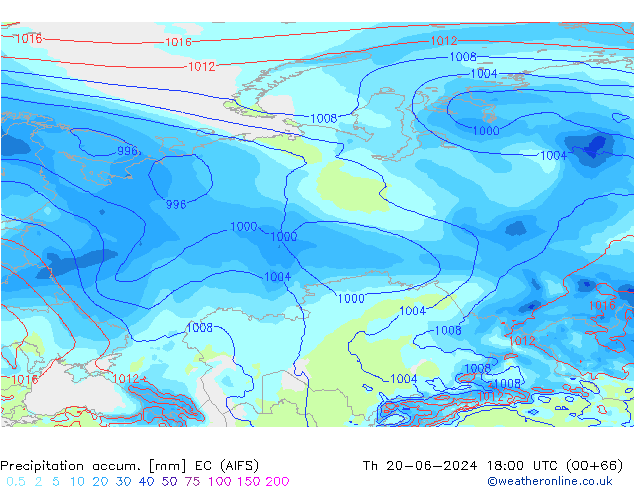 Precipitation accum. EC (AIFS) Qui 20.06.2024 18 UTC