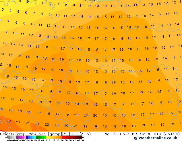 Height/Temp. 850 hPa EC (AIFS)  19.06.2024 06 UTC