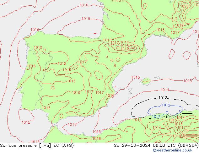 Surface pressure EC (AIFS) Sa 29.06.2024 06 UTC