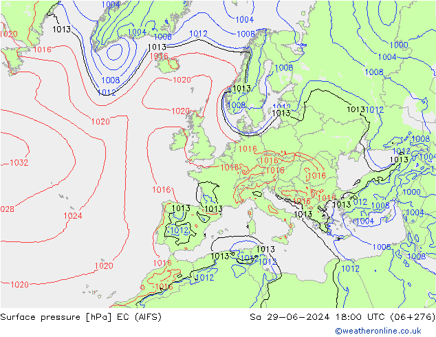 ciśnienie EC (AIFS) so. 29.06.2024 18 UTC