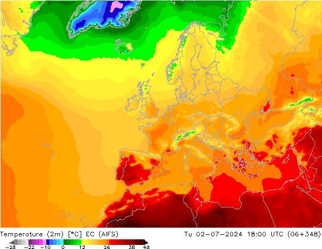 Temperatura (2m) EC (AIFS) Ter 02.07.2024 18 UTC