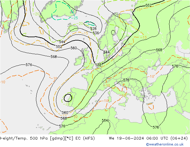 Hoogte/Temp. 500 hPa EC (AIFS) wo 19.06.2024 06 UTC