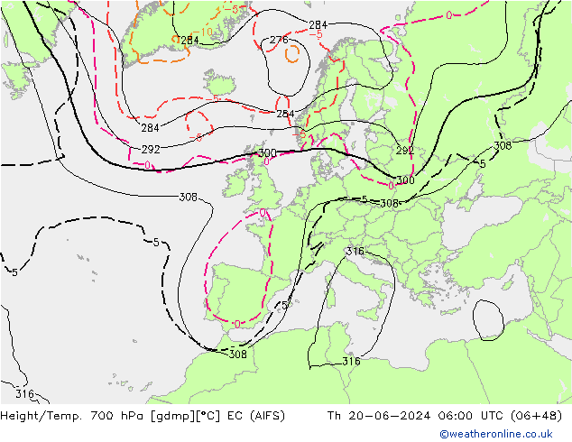 Yükseklik/Sıc. 700 hPa EC (AIFS) Per 20.06.2024 06 UTC