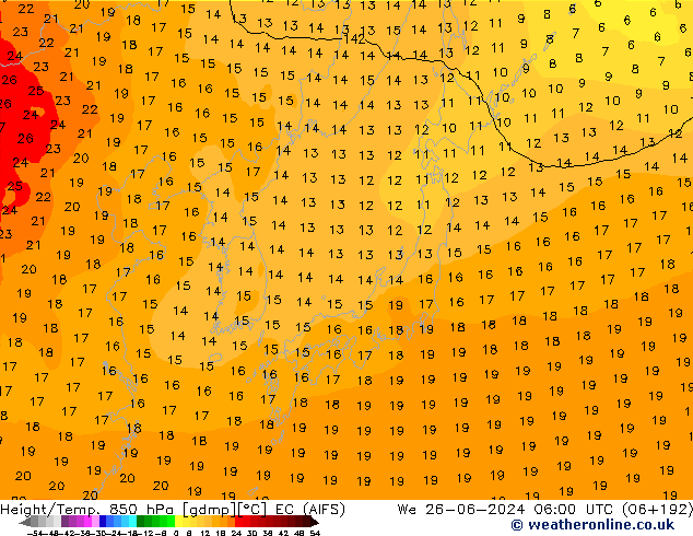 Height/Temp. 850 hPa EC (AIFS) We 26.06.2024 06 UTC