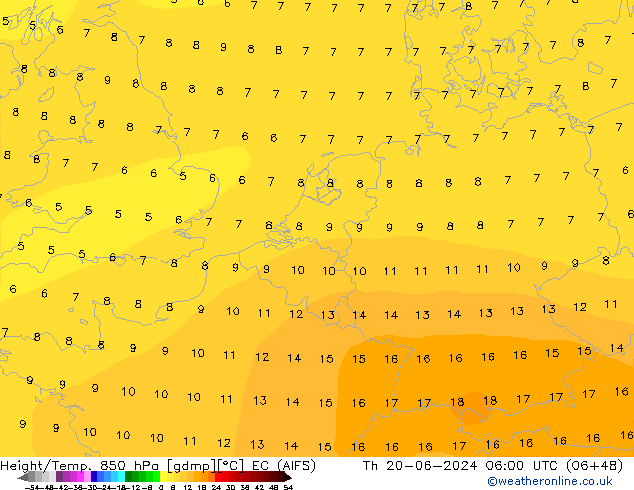 Height/Temp. 850 hPa EC (AIFS) Do 20.06.2024 06 UTC