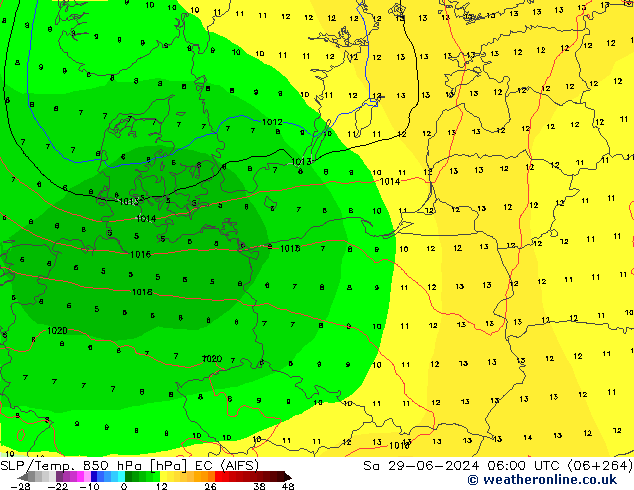 SLP/Temp. 850 hPa EC (AIFS) Sa 29.06.2024 06 UTC