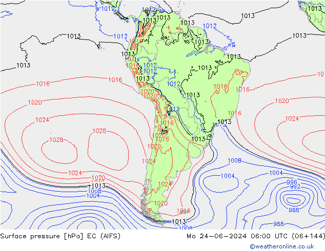 Pressione al suolo EC (AIFS) lun 24.06.2024 06 UTC