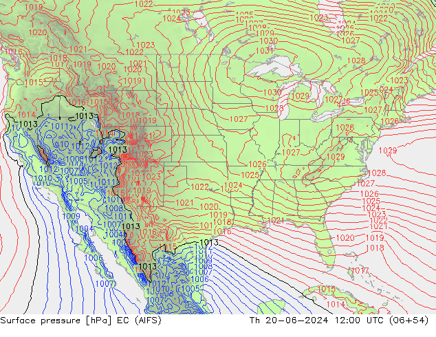 Atmosférický tlak EC (AIFS) Čt 20.06.2024 12 UTC