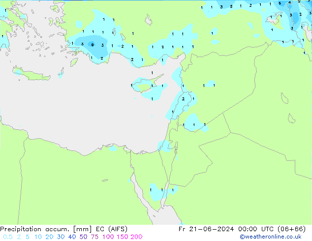 Precipitation accum. EC (AIFS) Pá 21.06.2024 00 UTC