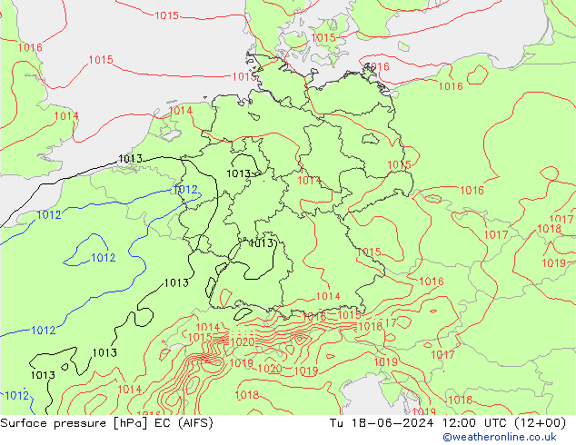 Presión superficial EC (AIFS) mar 18.06.2024 12 UTC