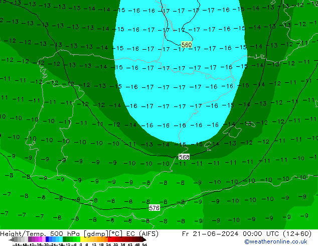 Yükseklik/Sıc. 500 hPa EC (AIFS) Cu 21.06.2024 00 UTC