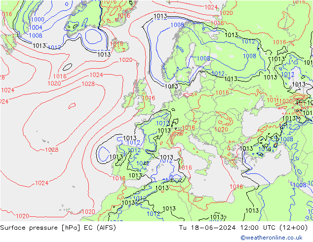 地面气压 EC (AIFS) 星期二 18.06.2024 12 UTC