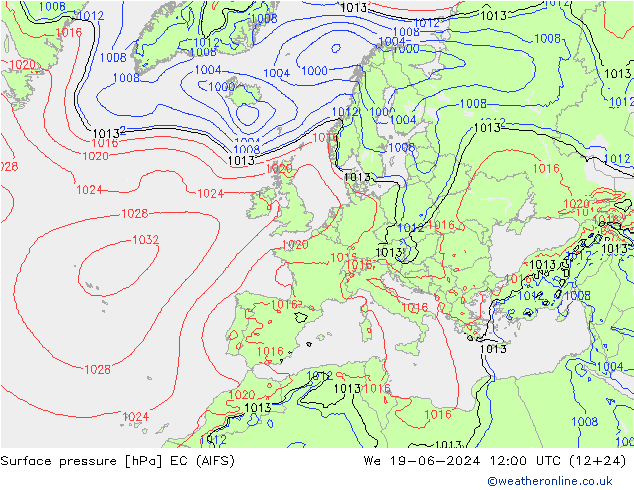 Atmosférický tlak EC (AIFS) St 19.06.2024 12 UTC