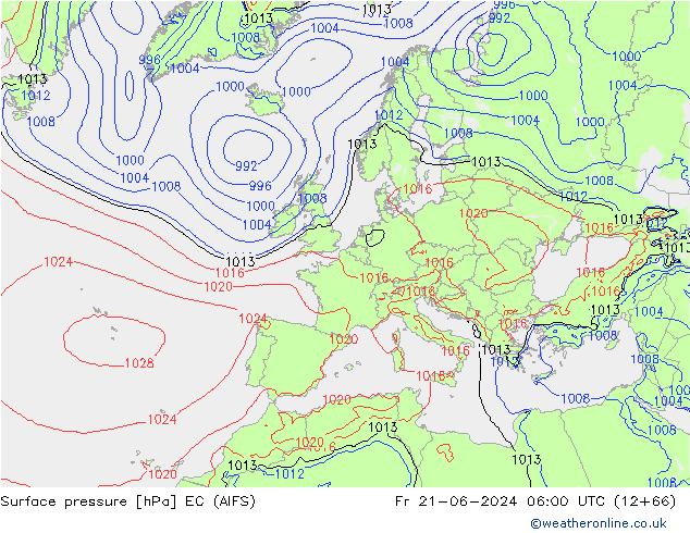 Atmosférický tlak EC (AIFS) Pá 21.06.2024 06 UTC