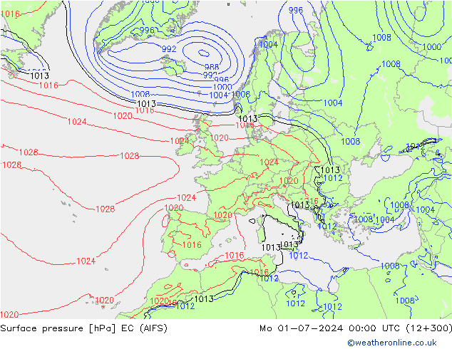 Surface pressure EC (AIFS) Mo 01.07.2024 00 UTC