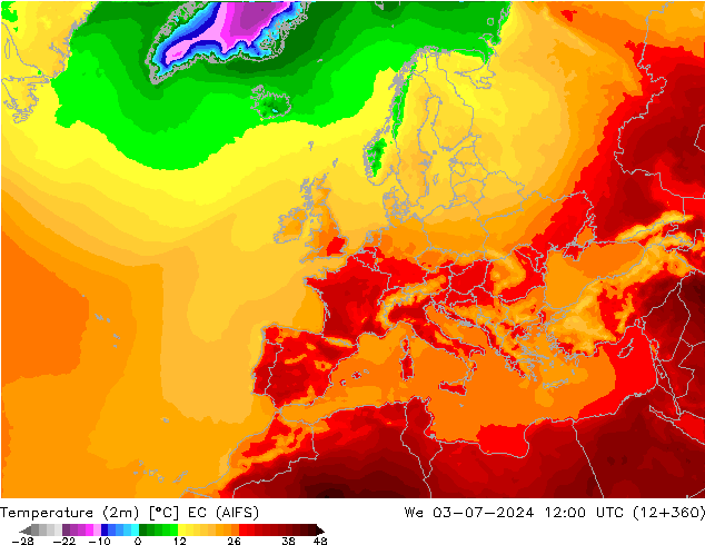 Sıcaklık Haritası (2m) EC (AIFS) Çar 03.07.2024 12 UTC