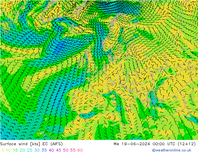 Rüzgar 10 m EC (AIFS) Çar 19.06.2024 00 UTC