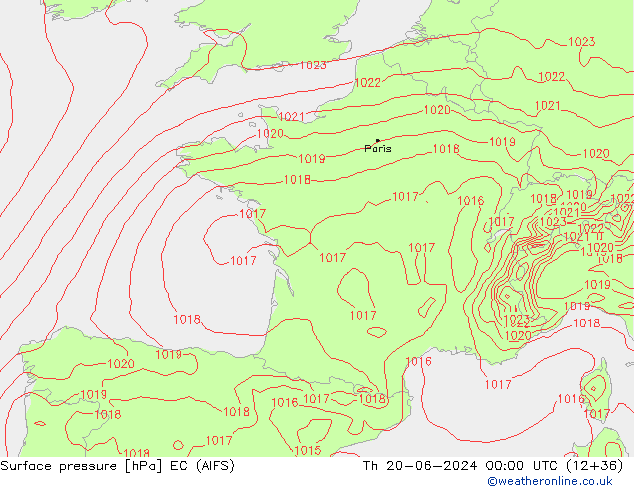 Pressione al suolo EC (AIFS) gio 20.06.2024 00 UTC