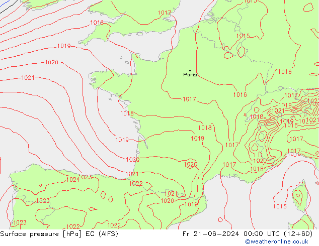 Presión superficial EC (AIFS) vie 21.06.2024 00 UTC