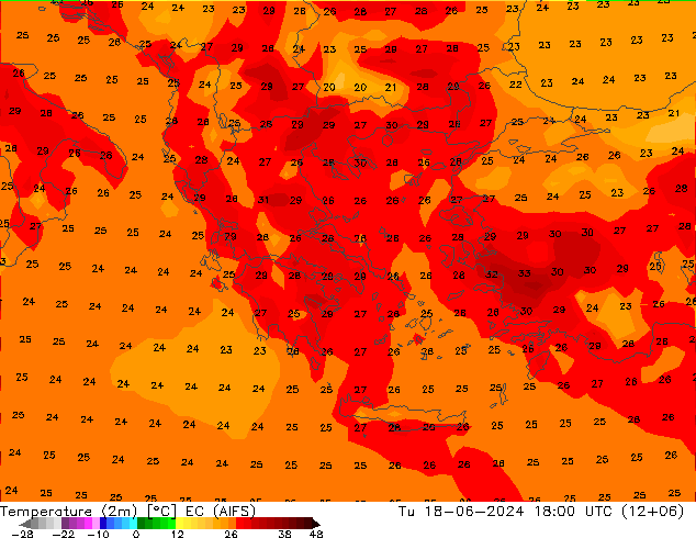Temperatura (2m) EC (AIFS) mar 18.06.2024 18 UTC
