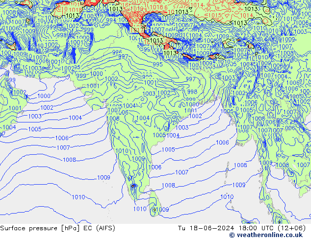 Surface pressure EC (AIFS) Tu 18.06.2024 18 UTC