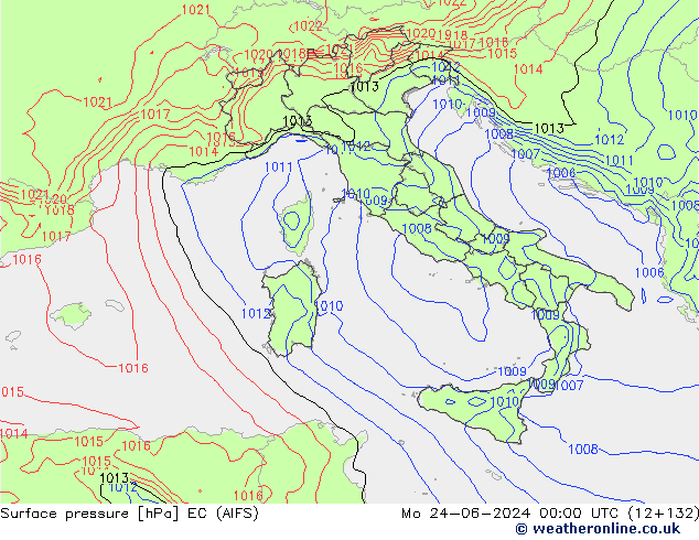 Surface pressure EC (AIFS) Mo 24.06.2024 00 UTC