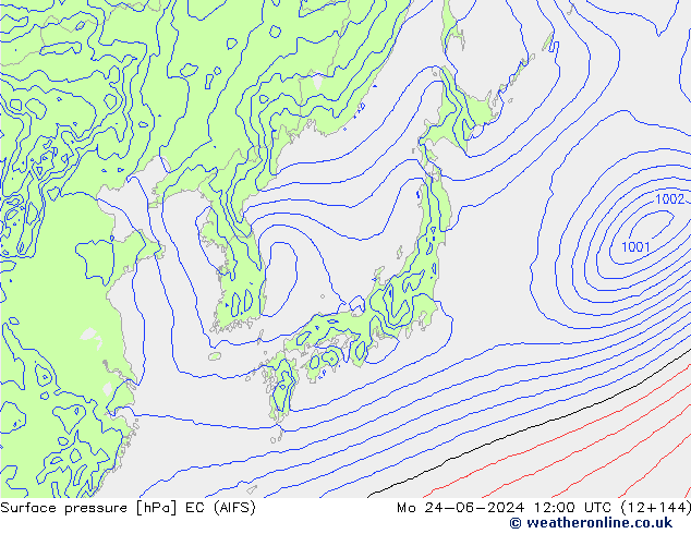 Atmosférický tlak EC (AIFS) Po 24.06.2024 12 UTC