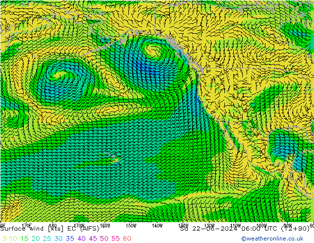 Wind 10 m EC (AIFS) za 22.06.2024 06 UTC