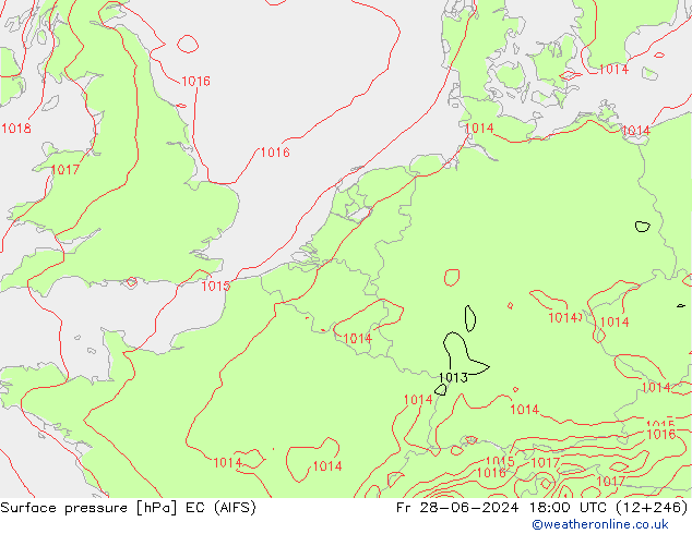 Pressione al suolo EC (AIFS) ven 28.06.2024 18 UTC