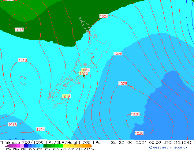 Thck 700-1000 hPa EC (AIFS) Sa 22.06.2024 00 UTC