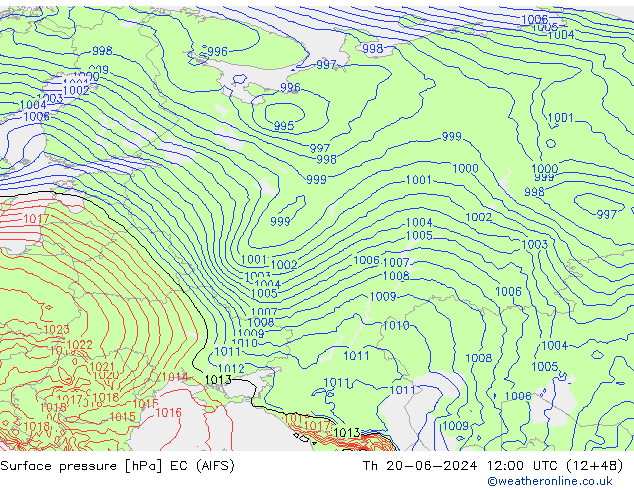 Atmosférický tlak EC (AIFS) Čt 20.06.2024 12 UTC