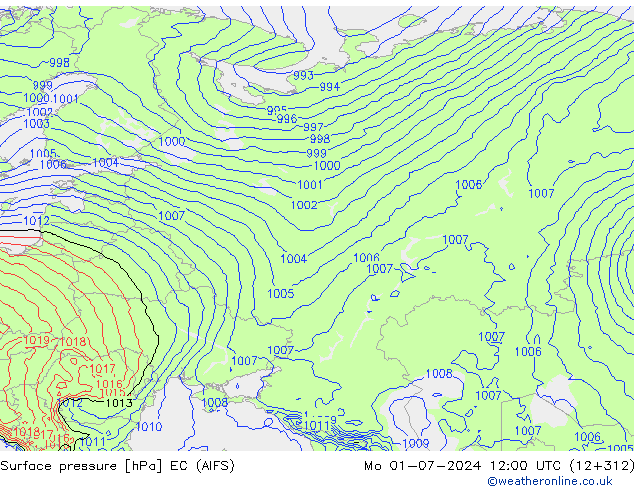 Surface pressure EC (AIFS) Mo 01.07.2024 12 UTC