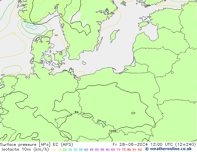 Isotachs (kph) EC (AIFS) Sex 28.06.2024 12 UTC